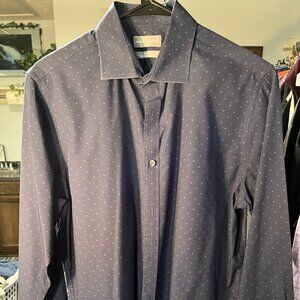 Michael Kors Navy Slim Fit Untucked Length Long-Sleeve Button-Up Shirt SZ Med